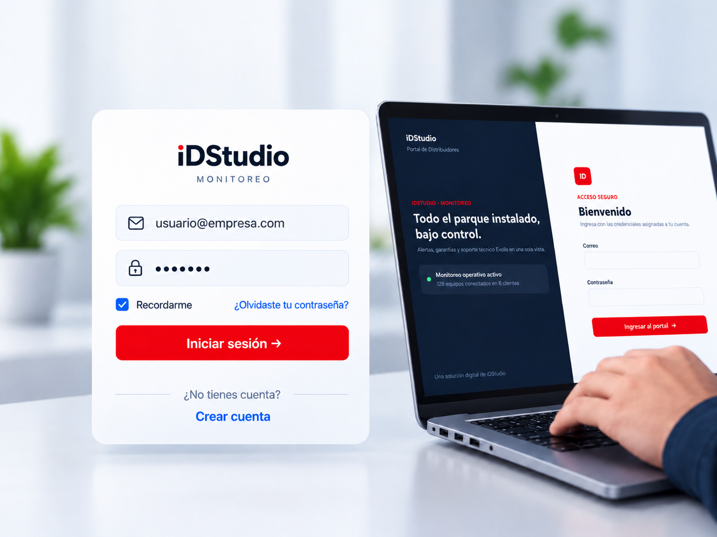Ilustración del acceso con correo y contraseña al portal iDSTUDiO.