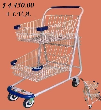 Carro de Supermercado Doble Canastilla para Espacios Reducidos
